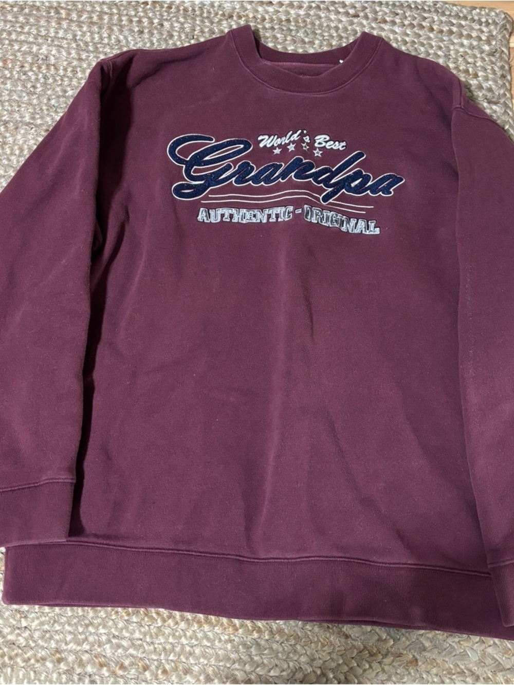 Grandpa Graphic Crewneck Burgundy “World’s Best Grandpa” Vintage Style